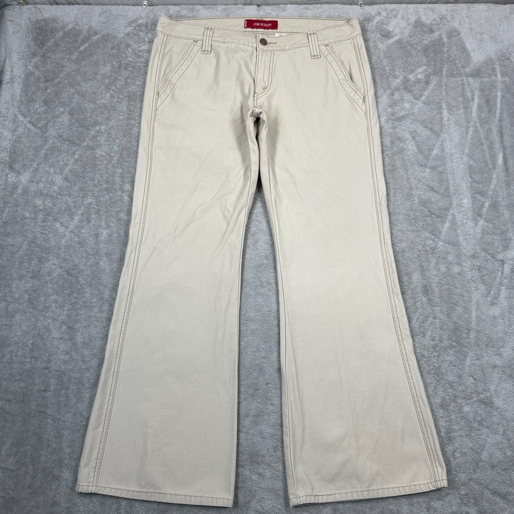 Levis Low Slouch Flare Jeans Womens 13M Cream‎ Bootcut Y2K Pants Flap Pockets